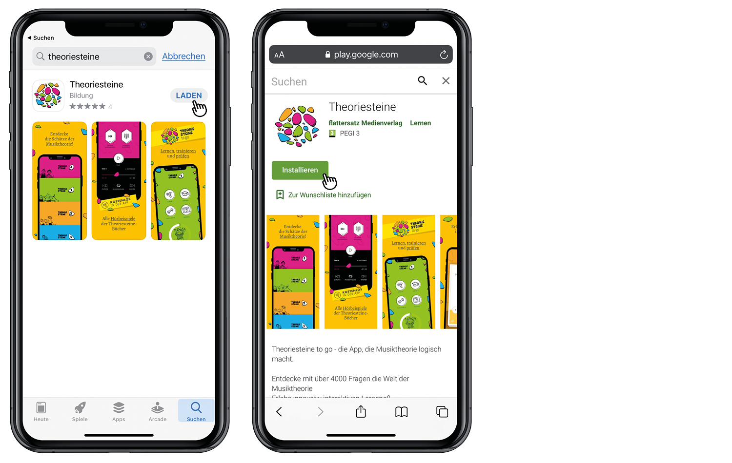 Screenshot: Die Theoriesteine App im App Store zum Herunterladen